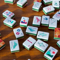 Jeu de tuiles de Mahjong Paysage Oriental Bonsaï, motif Grue et Tigre, Kit de jeu de Mahjong américain blanc imprimé pour les amateurs de Mahjong