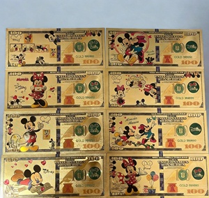 Tarjeta de dibujos animados de <span class=keywords><strong>Mickey</strong></span> Mouse, <span class=keywords><strong>Minnie</strong></span>, Donald Duck, Daisy, Goofy y <span class=keywords><strong>Pluto</strong></span>, billetes de banco de lámina dorada para regalos y souvenirs - Product Image 1