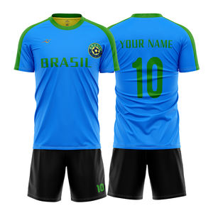 Ensemble de maillots de football personnalisés du Brésil avec nom et numéro, impression par transfert thermique, short 100% polyester, tenue de football respirante, uniforme d'équipe - Product Image 4