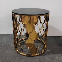 Mesa de Centro Redonda de Acero y Vidrio de Lujo Personalizada con Diseño de Escamas de Pescado, Acero Inoxidable y Mármol para Combinación en Sala de Estar