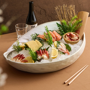 Piatto Moderno <span class=keywords><strong>in</strong></span> Ceramica Non Tossica per Sashimi di <span class=keywords><strong>Salmone</strong></span>, Forma Irregolare, Stoviglie di Alta Qualità per Hotel, Ristoranti, Buffet e Feste di Pesce - Product Image 2