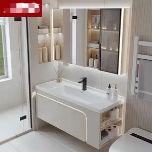 2023 Лидер продаж, прямоугольный светодиодный зеркальный светильник, наборы для ванной комнаты, современный роскошный туалетный столик с раковиной