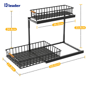 Moderno estante de almacenamiento de cocina de baño de acero al carbono de 2 niveles, cajón de fregadero deslizante, unidades organizadoras para uso doméstico, soportes de almacenamiento, estantes - Product Image 2
