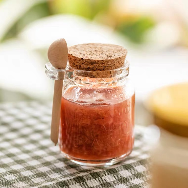 250ML Custom Yogart Glass Bottle With Cork Stopper And Wood Spoon Storage Jar