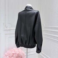 Blouson de moto en cuir noir pour femme, en peau de mouton véritable texturée, imperméable, coupe oversize, multi-revers, grandes poches, automne