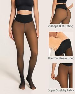 Collants thermiques épais pour femmes, taille haute, doublés de polaire, effet transparent - Product Image 3