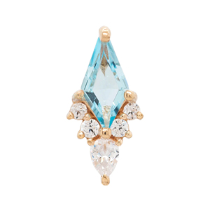 Extremos/Tops de Loto para <span class=keywords><strong>Piercing</strong></span> de Joyería Fina en Oro Amarillo Macizo Real de 9K, 14K y 18K con Topacio Azul, Moissanita y Diamante - Product Image 6