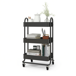 3 Tier Steel Trolley 16.9x13.4x31.1 In <b>Kitchen</b> <b>Storage</b> Cart Modern Design Freestanding With Wheels - Product Image 1
