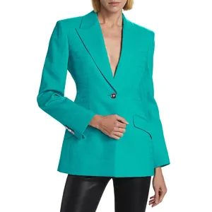 Yüksek özelleştirilmiş 2024 son bayanlar giyim lüks zarif mavi yeşil tüvit yün karışımı bir düğme kadın iş ceket