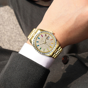 Relojes personalizados OEM ODM con logotipo, bisel y esfera con diamantes, 5ATM, reloj mecánico automático de lujo, acero inoxidable dorado. - Product Image 3