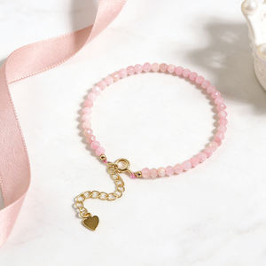 Pulsera Vintage de Oro de 14K con Cuentas de Cristal y Piedras Preciosas Naturales para Mujer, Color Rosa, Ajustable, para Regalo - Product Image 1