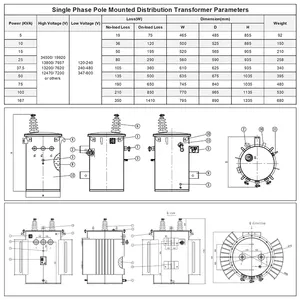 6kv-34.5kv/120V-600V 5kVA-500kVA linea di alimentazione Csp trasformatore monofase polo di distribuzione