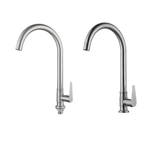 Kitchen Faucet Single Handle 304 Stainless Steel <b>Deck</b> Mounted Contemporary Style 360 Degree Rotate Ceramic Valve Core - Product Image 1