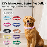 Collier pour animaux de compagnie en cuir PU personnalisé, lettres de nom en strass personnalisées, réglable, accessoire brillant pour chat et chien