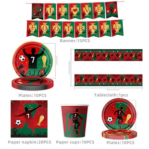 Ensemble de fournitures pour fête de football avec assiettes en papier, gobelets, serviettes et nappe à motif numéro 7 pour la journée de match, anniversaire ou décoration sur le thème du sport - Product Image 4