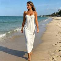 Robe longue de nuit personnalisée sans dos pour femme, bretelles spaghetti, tenue décontractée