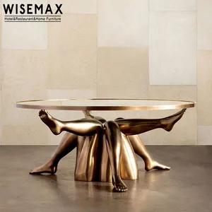 WISEMAX FURNITURE New art glass coffee tables furniture living room unique nordic glass top golden coffee table for hotel