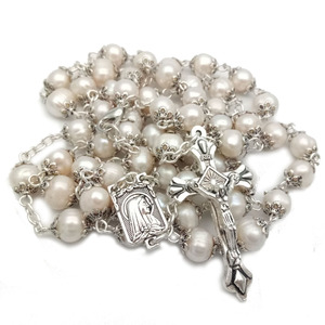 Amazon <span class=keywords><strong>Venta</strong></span> caliente perla Natural de agua dulce <span class=keywords><strong>rosario</strong></span> collar de cruz cristiana católica de 54g <span class=keywords><strong>rosario</strong></span> plata - Product Image 3