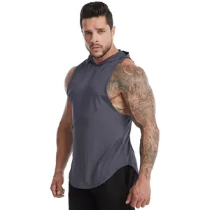 Apparels Quick Dry Sports Clothing High Elastic Men Sleeveless Hooded T-Shirts Multi Color Wholesale