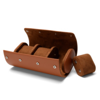 Boîte de montre de luxe à 3 fentes avec Logo personnalisé, présentoir de boîtier en rouleau, doublure en daim Ultra, boîte de montre faite à la main, support d'affichage de montre
