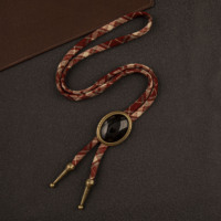 Cravate Bolo Western Cowboy, style Bohème Ethnique, avec imitation pierre turquoise et cordon à carreaux, unisexe, accessoire de costume de cowboy rétro