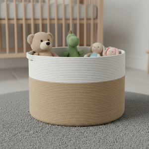 Panier de rangement en tissu de corde de coton naturel pliable multicolore, tissé à la main, pour panier à linge - Product Image 1