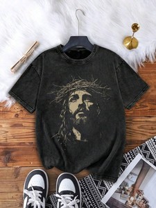 Maßgeschneidertes Säuregewaschenes Y2K <span class=keywords><strong>Streetwear</strong></span> Gott-Grafik-Print Damen 100% Baumwolle Sommer O-Ausschnitt T-Shirt Knitterfrei Anti-Pilling Lässig - Product Image 2