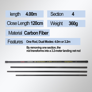 Canne à pêche en carbone ultralégère 4,0 m à 4 sections, 1,2 m de long, 3,2 m de portée, avec poignée de épuisette pour la pêche au <span class=keywords><strong>brochet</strong></span> et au saumon, directement de l'usine - Product Image 2