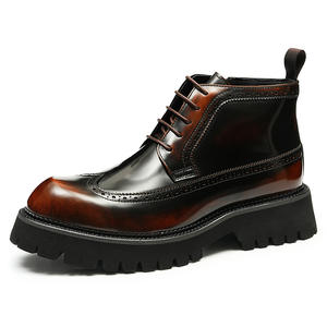 Bottes montantes pour hommes en cuir véritable brossé, style rétro, à bout fermé, formelles, à lacets, antidérapantes – Meilleures ventes - Product Image 4