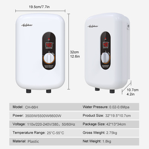 Calentador de Agua Eléctrico Instantáneo sin Tanque de 6.6KW, Tipo Perilla, Actualizado, con Cable Compatible con Calentadores de Flujo de 6KW, para Hotel - Product Image 3