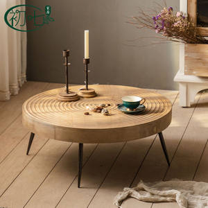 Wabi Sabi Style <b>Round</b> Coffee <b>Table</b> Solid Wood Handmade Living Room Tea <b>Table</b> Small <b>Side</b> <b>Table</b> - Product Image 3