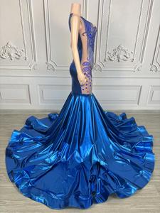 Xuelian nueva llegada 2025 lentejuelas azul diamantes imperio cintura sirena vestidos de graduación mujeres boda cumpleaños fiesta vestidos de noche - Product Image 3