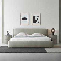 Lit double Zayshine en cuir véritable de luxe minimaliste italien, lit king-size de 1,8 mètre, grand lit avec rangement, lit double moelleux
