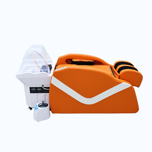 Full <b>Body</b> Scalp Massage Bed Orange Leather Removable Head Spa <b>Washing</b> Bed Modern Electric Massage Shampoo Bed - Product Image 6
