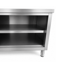 Table de travail en acier inoxydable avec armoire à porte coulissante, table de travail en acier inoxydable commerciale pour la préparation culinaire et les ustensiles de cuisine