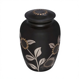 Urnes de crémation en laiton d'ardoise de tournesol gravées d'excellente qualité pour les cendres humaines avec sac de velours gratuit - Product Image 1