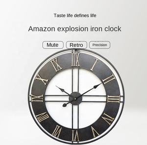 壁時計23.6インチ特大素朴なビンテージ金属無声非チッキング電池式装飾用大きなアラビア数字 - Product Image 2