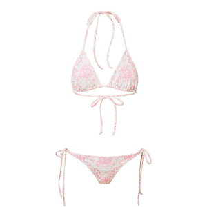 Conjunto de Bikini deportivo con estampado de empuje Traje de baño Atlético Tela de secado rápido con cordones Fruncidos en V Traje de baño Traje de playa elegante Corte alto - Product Image 5