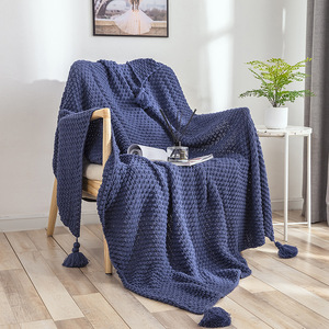 Couverture Simple et moderne de couverture de Sofa de gland de couleur unie tricotée par couverture de climatisation - Product Image 4