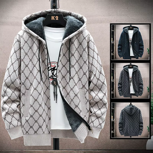 2025 Autumn Winter Custom Mix Long Sleeve Plus Size Knitted Full Zip up Hooded Thick Men Sweater Cardigan <strong>Jumpers</strong> - Product Image 1