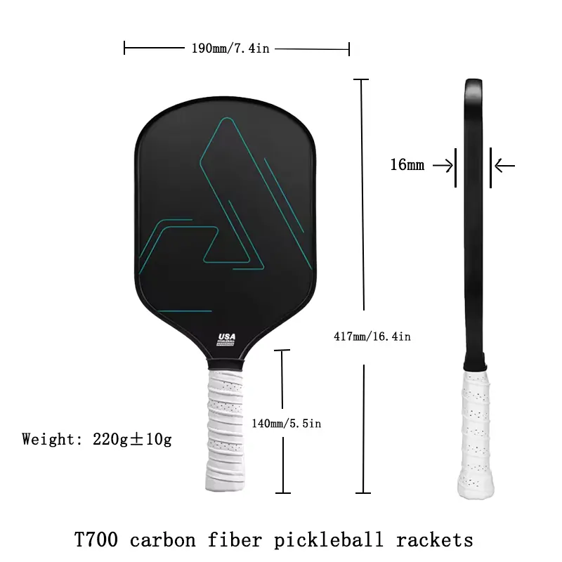 Pickelball-Rakett T700 Karbonfaser gebogenes Paddelkopf-Rakett individuelles Logo Pickleball-Paddel