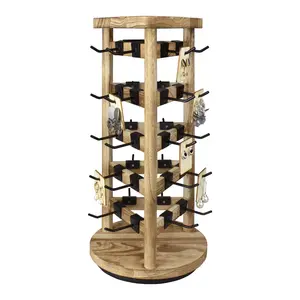 Design Wooden Rotating Jewelry Display Stand Tower With 30 Removable Hooks,Spinning Earring Card Storage Display Holder Stand