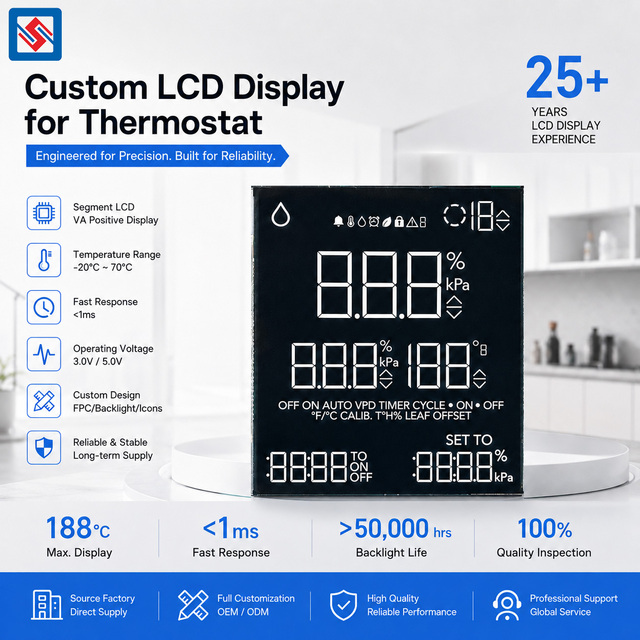 Custom VA LCD Display Segment Manufacturer For Industrial Control VA LCD Segment Monochrome Panel VA 7 Segment LCD
