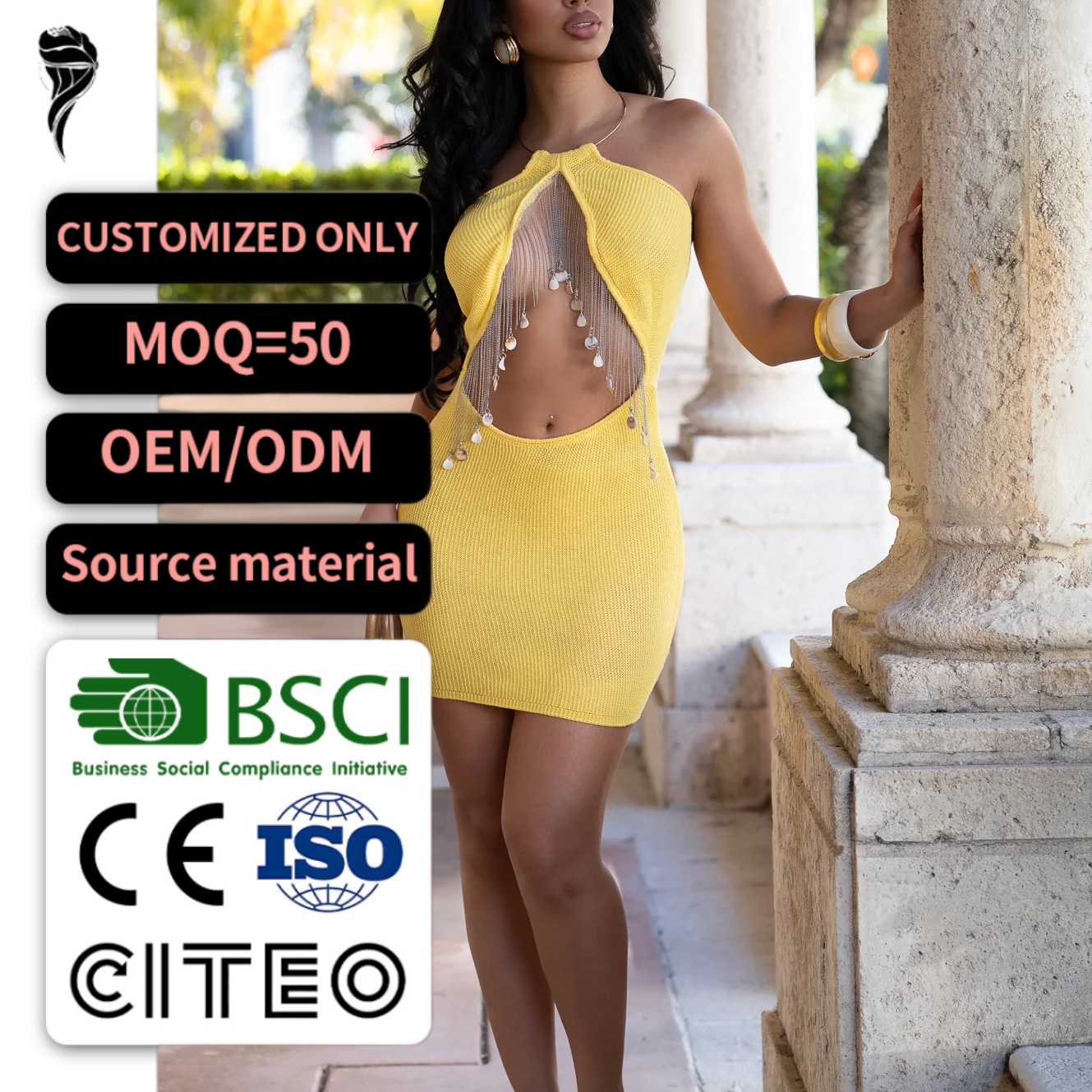 bodycon flare dress Call On Me Diamante Fringe Mini Dress Yellow– Selfie Leslie main image 0