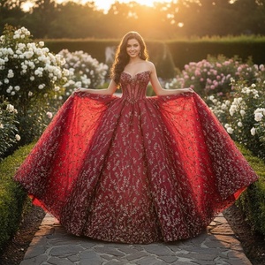 Dy6925 <b>Red</b> Princess Quinceanera Dresses Sparkly Applique Corset Vestido Festa 15 Anos Jancember - Product Image 1