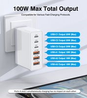 Chargeur multifonctionnel HNT au prix d'usine, GaN 100W, 6 ports, portable, PD20W, QC18W, charge rapide de voyage, type C, pour iPhone