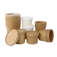 Disposable 12 OZ Kraft Soup Cups with Lids Paper Salad Cups Soup Containers Party Supplie for Hot/Cold Food Ice Cream or Takeout