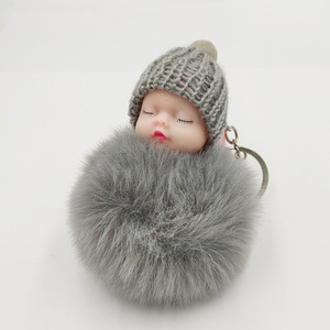 <span class=keywords><strong>Porte</strong></span>-clés de poupée mignon et endormi avec pompon et boule de fourrure de lapin <span class=keywords><strong>Porte</strong></span>-clés de voiture <span class=keywords><strong>Porte</strong></span>-clés de sac avec breloque en peluche pour bébé - Product Image 4