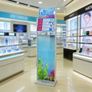 Exhibidor de Folletos Acrílicos con Soporte para Letreros Publicitarios, Exhibidor de Piso Metálico de Doble Cara para Promoción de Cosméticos y Cuidado de la Piel - Product Image 1