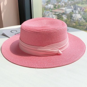 Nouveau style printemps-été : <span class=keywords><strong>Chapeau</strong></span> de soleil à dessus plat et large bord, <span class=keywords><strong>chapeau</strong></span> de <span class=keywords><strong>paille</strong></span> rond tendance pour femme avec accessoires - Product Image 5